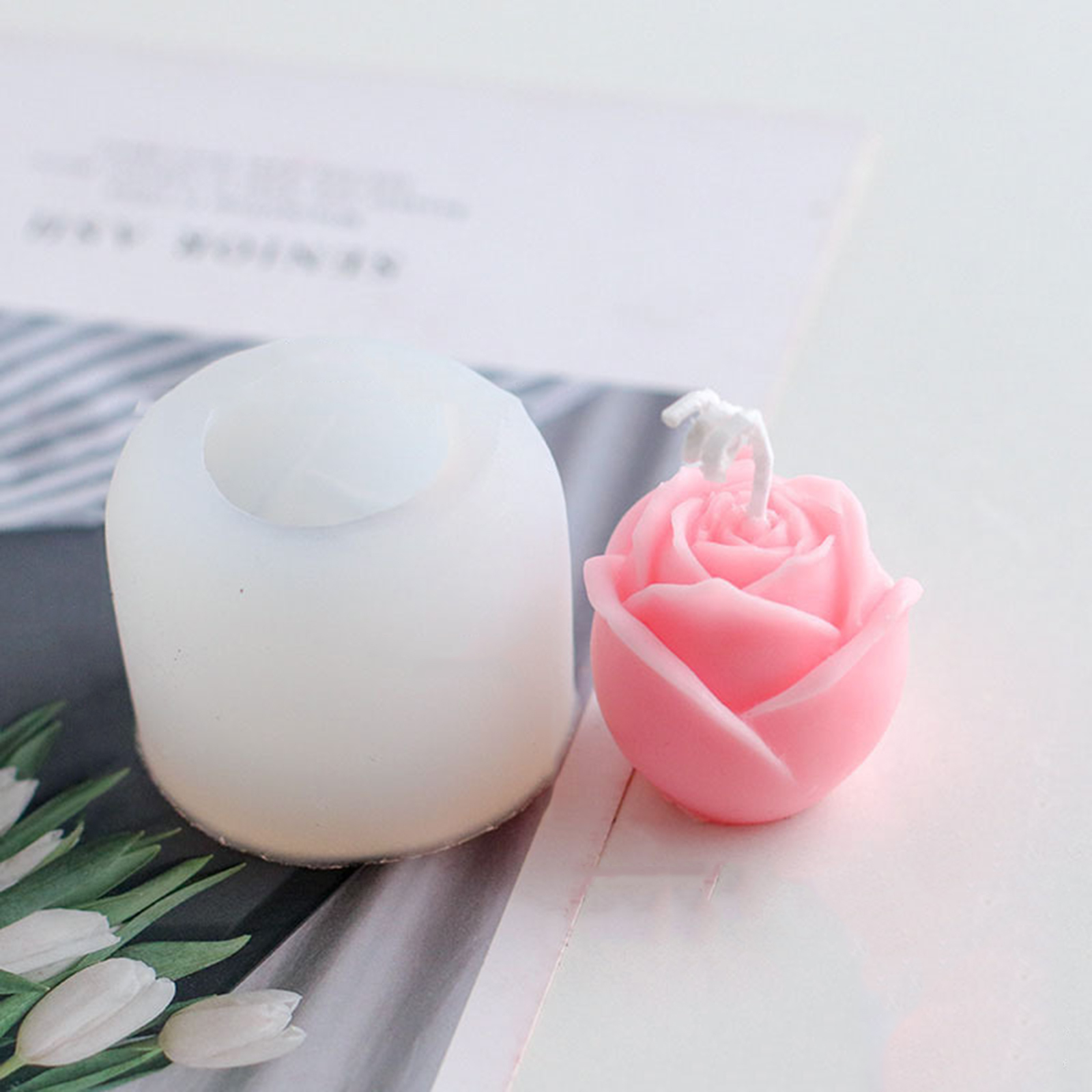 Picture of Silicone Resin Mold For Jewelry Making Handmade soap Rose Flower White 4.5cm x 4cm, 1 Piece