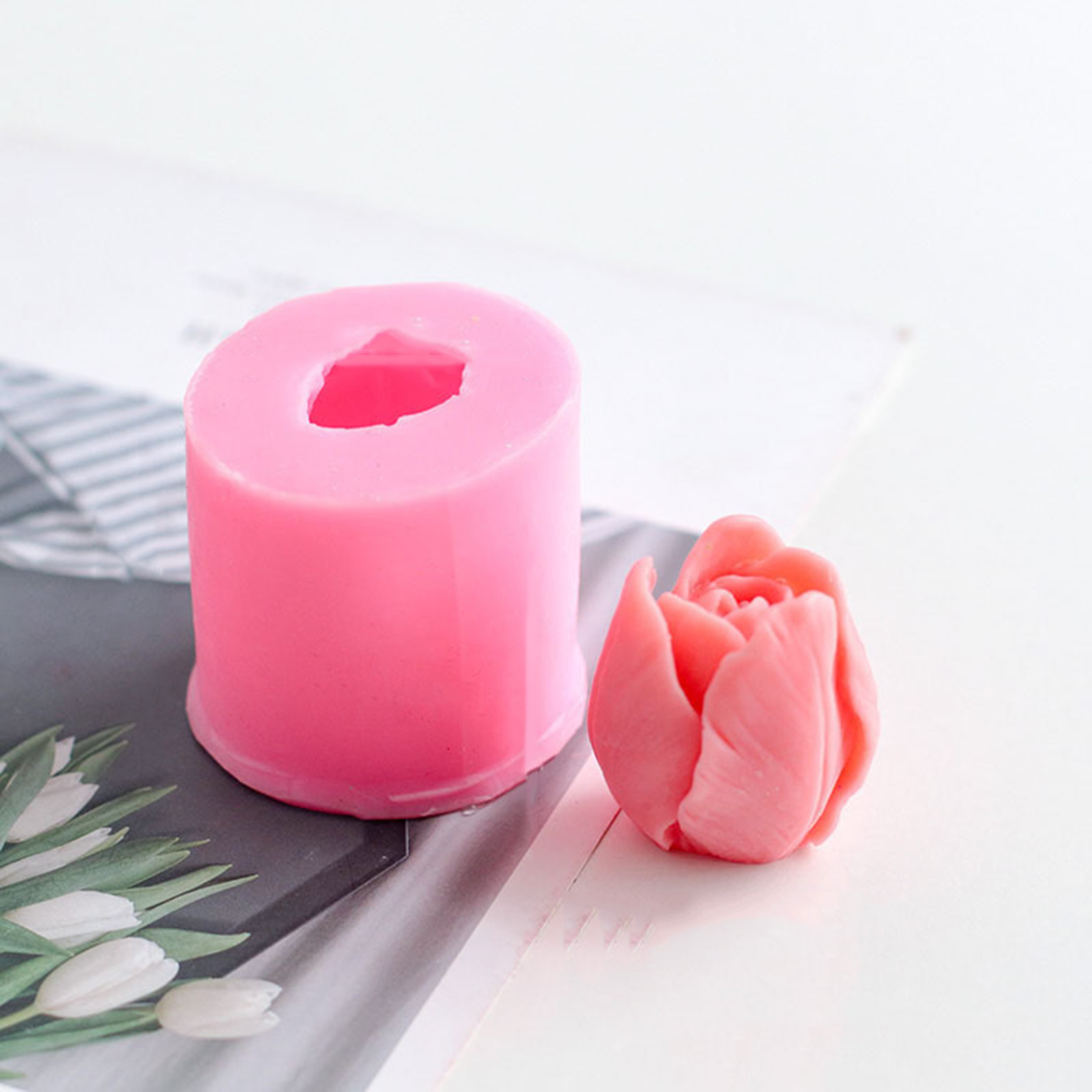 Picture of Silicone Resin Mold For Jewelry Making Handmade soap Tulip Flower Pink 5.5cm x 4.5cm, 1 Piece