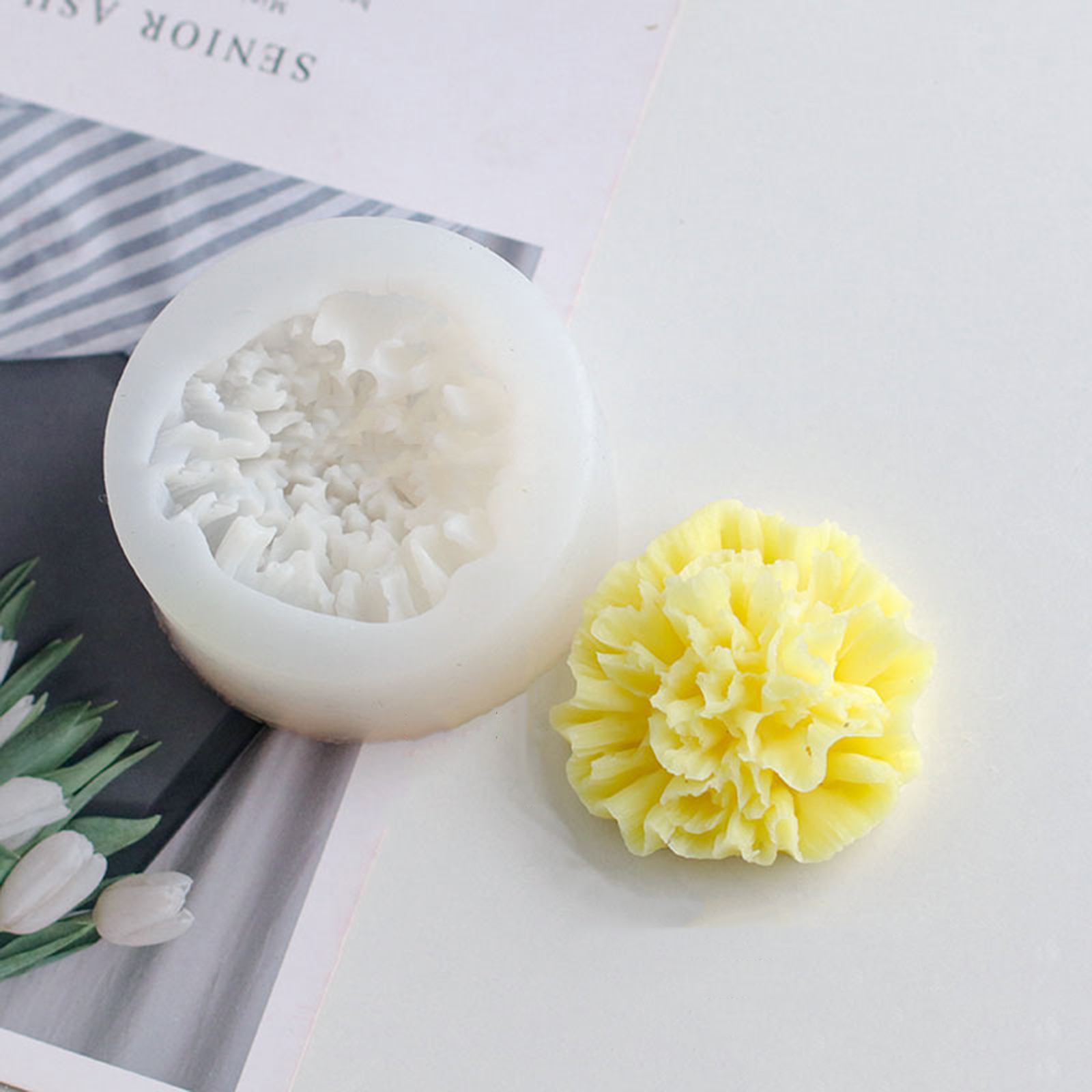 Picture of Silicone Resin Mold For Jewelry Making Handmade soap Carnation Flower White 7cm x 3cm, 1 Piece