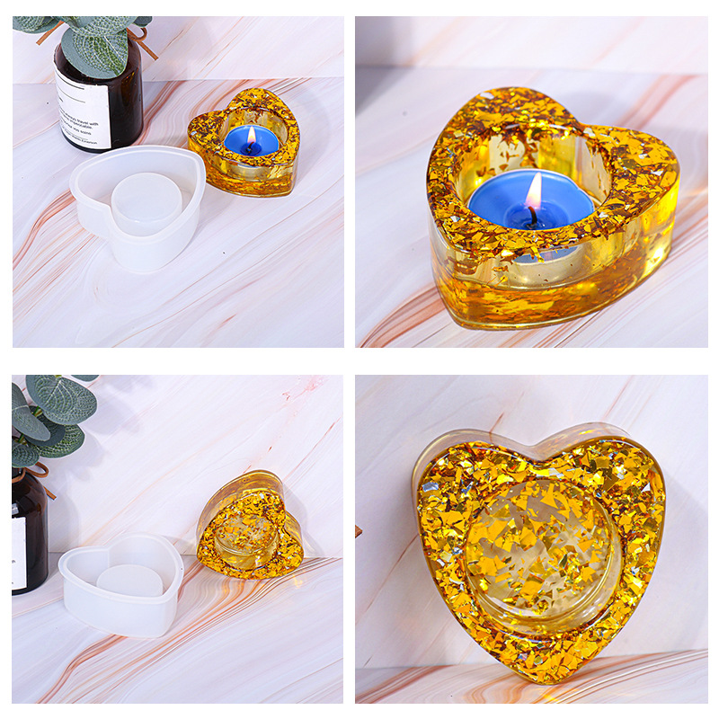 Picture of Silicone Resin Mold For Jewelry Making Candlestick Decoration Heart White 8.5cm x 8cm, 1 Piece