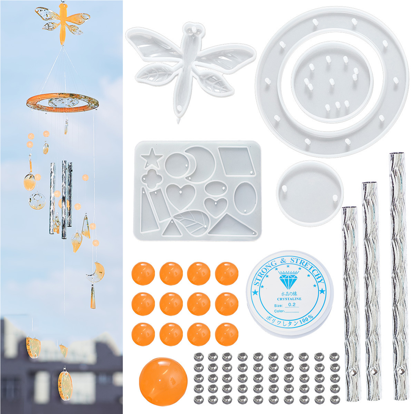 Picture of Silicone Resin Mold For Jewelry Making Wind Chime Material Package Set Dragonfly Animal White 11.5cm - 1.6cm, 1 Set