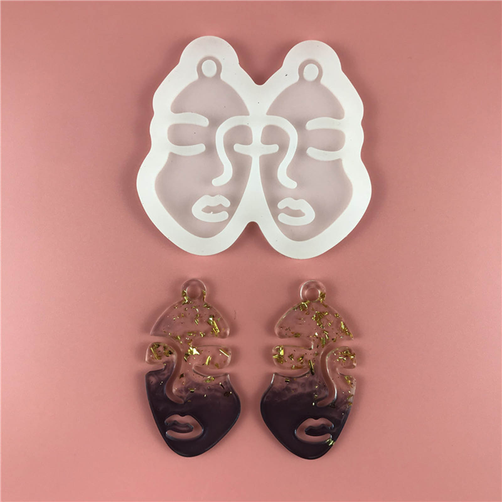 Picture of Silicone Resin Mold For Jewelry Making Earring Pendant Face White 8.5cm x 8cm, 1 Piece