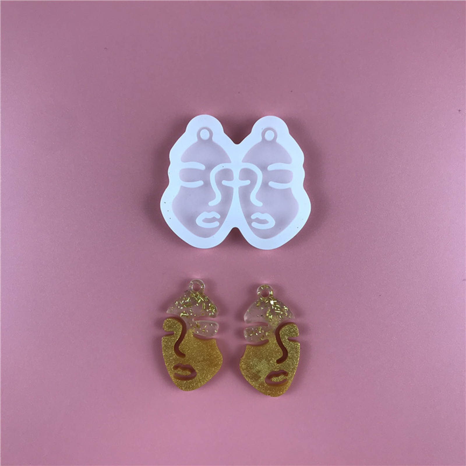 Picture of Silicone Resin Mold For Jewelry Making Earring Pendant Face White 5cm x 4.3cm, 1 Piece