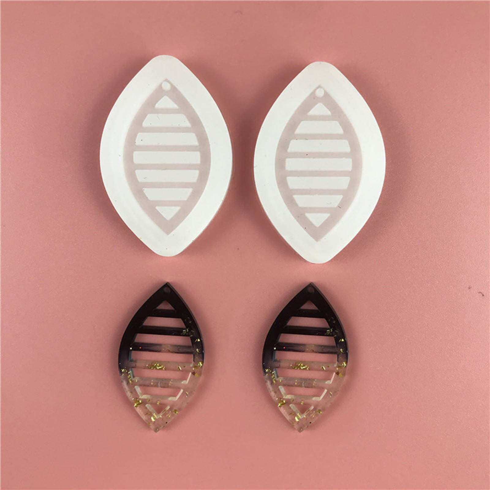 Picture of Silicone Resin Mold For Jewelry Making Earring Pendant Leaf White 4.3cm x 3.5cm, 1 Set ( 2 PCs/Set)