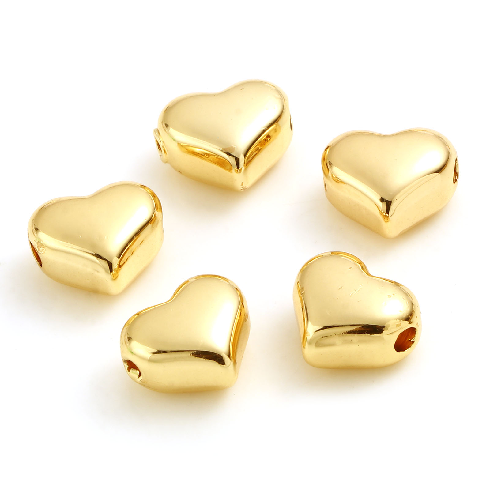 Picture of Copper Valentine's Day Beads 18K Real Gold Plated Heart About 11mm x 9mm, Hole: Approx 2.2mm, 2 PCs