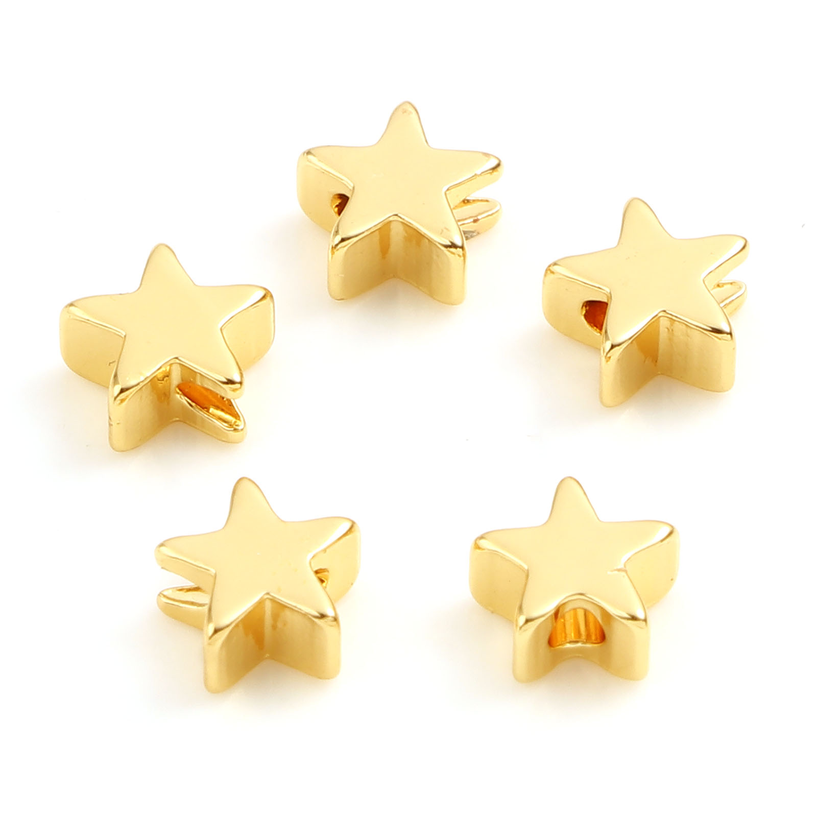 Picture of Copper Galaxy Beads 18K Real Gold Plated Star About 5.5mm x 5mm, Hole: Approx 1.4mm, 10 PCs