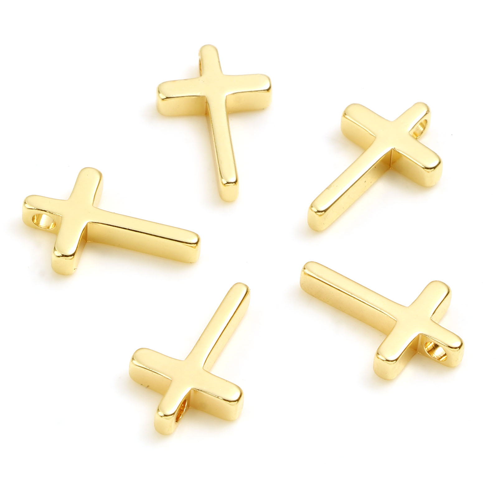 Picture of Copper Religious Beads 18K Real Gold Plated Cross About 13mm x 8mm, Hole: Approx 1.7mm, 5 PCs