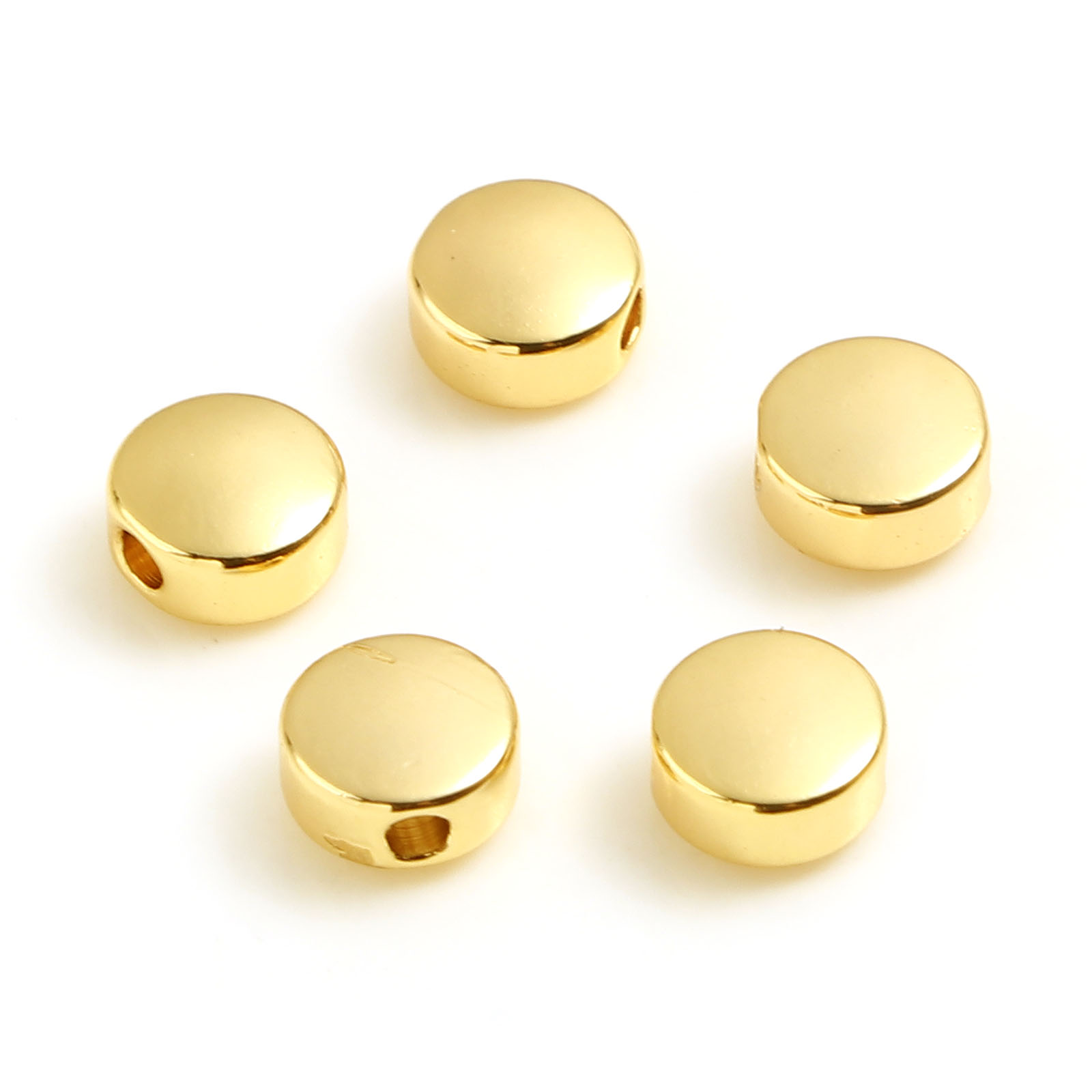 Picture of Copper Beads 18K Real Gold Plated Flat Round About 5mm Dia, Hole: Approx 1.2mm, 10 PCs