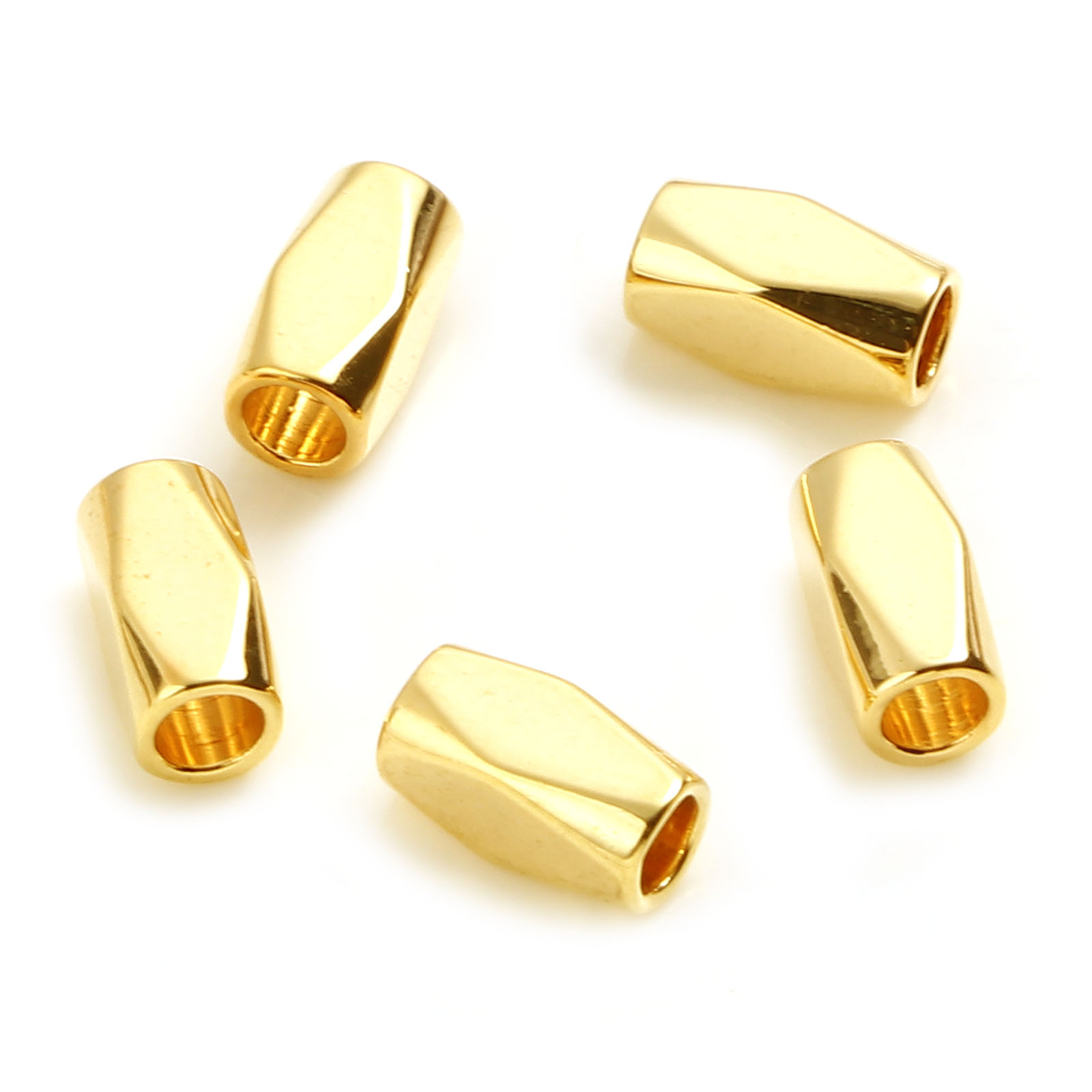 Picture of Copper Beads 18K Real Gold Plated Rectangle Faceted About 6mm x 3mm, Hole: Approx 2.2mm, 10 PCs
