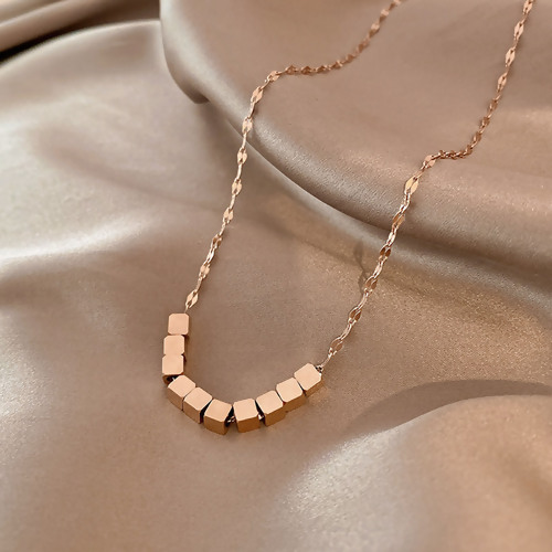 Picture of Stainless Steel Necklace Rose Gold Square 40cm(15 6/8") long, 1 Piece