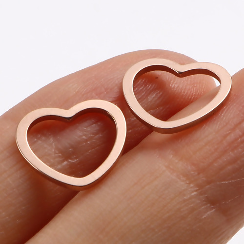 Picture of Stainless Steel Valentine's Day Connectors Heart Rose Gold 12mm x 11mm, 10 PCs