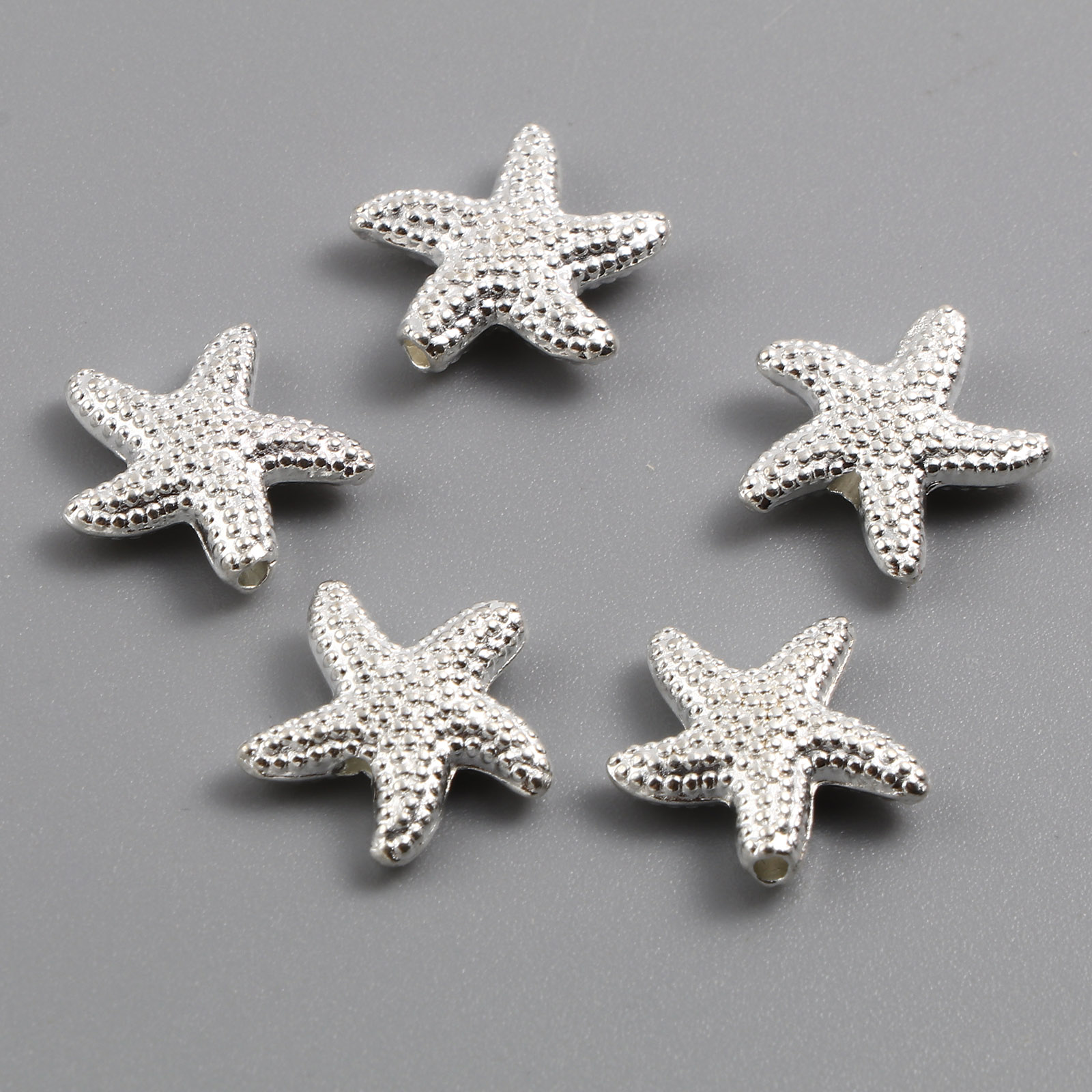 Picture of Zinc Based Alloy Ocean Jewelry Spacer Beads Star Fish Silver Plated About 14mm x 13.5mm, Hole: Approx 1.3mm, 20 PCs