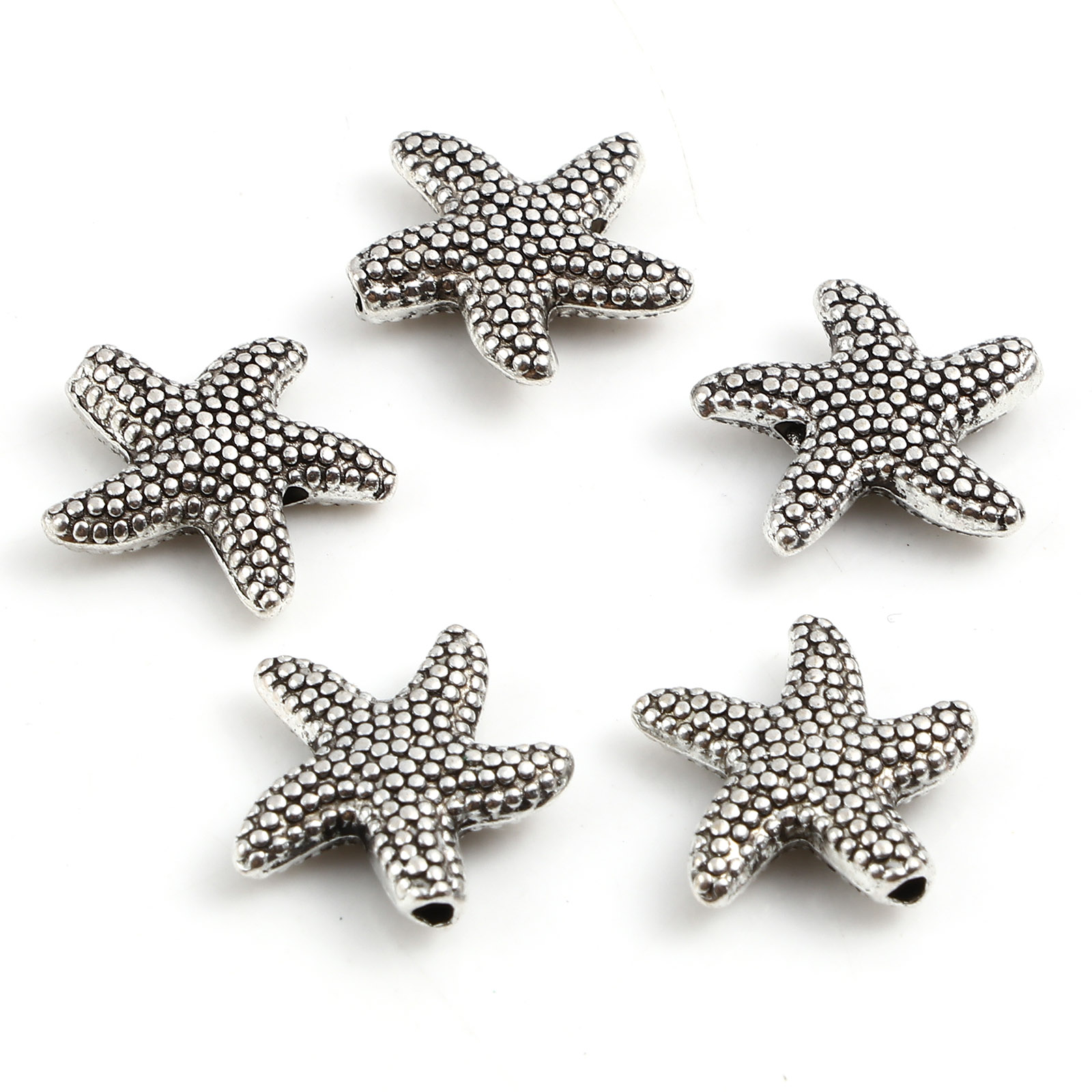 Picture of Zinc Based Alloy Ocean Jewelry Spacer Beads Star Fish Antique Silver Color About 14mm x 13.5mm, Hole: Approx 1.3mm, 20 PCs