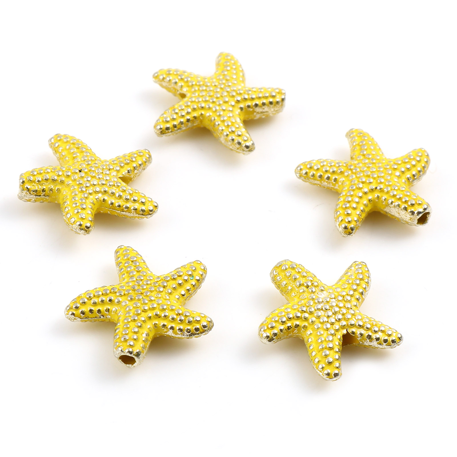Picture of Zinc Based Alloy Ocean Jewelry Spacer Beads Star Fish Yellow About 14mm x 13.5mm, Hole: Approx 1.3mm, 20 PCs