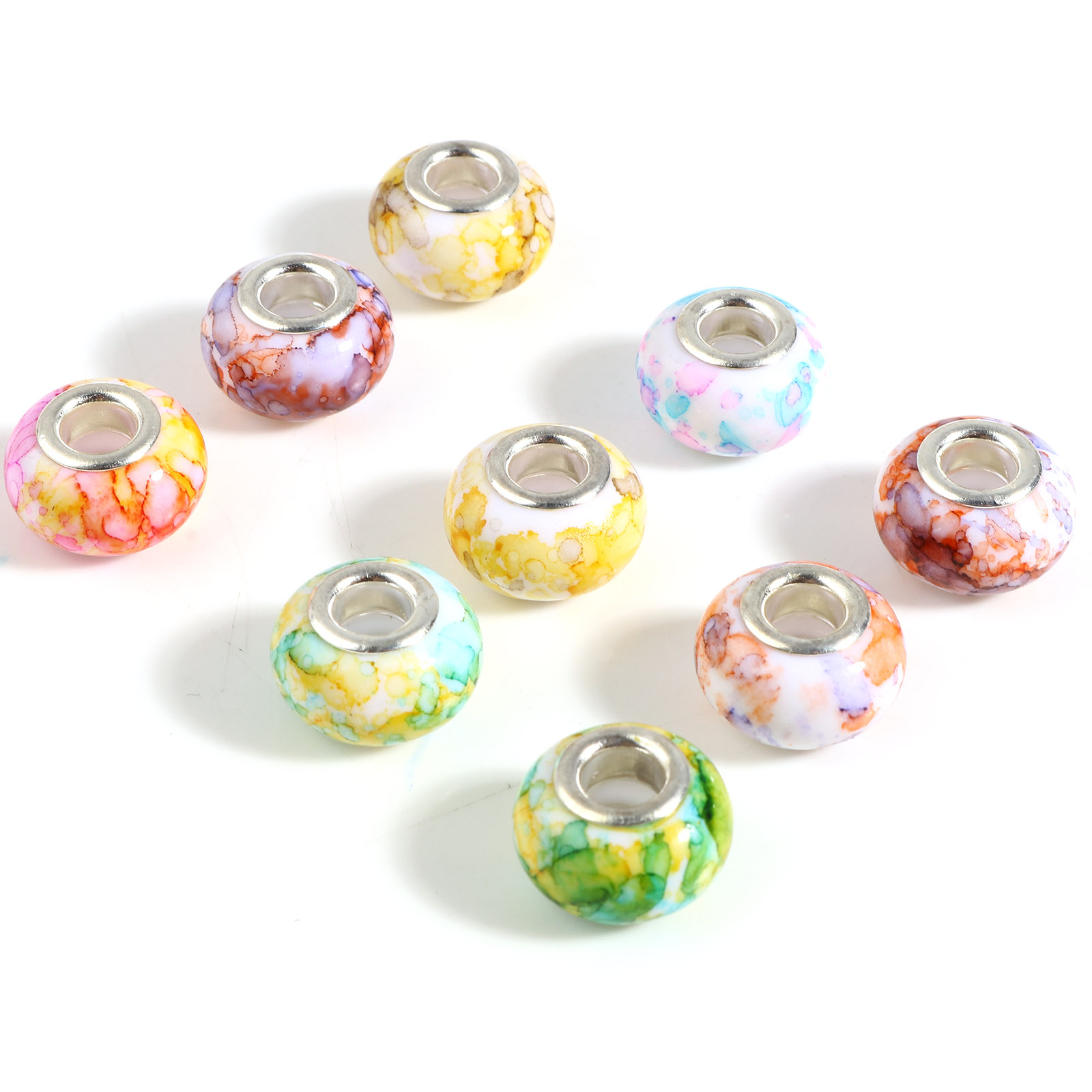 Picture of Zinc Based Alloy & Resin European Style Large Hole Charm Beads Silver Tone At Random Color Round 14mm Dia., Hole: Approx 5mm, 20 PCs