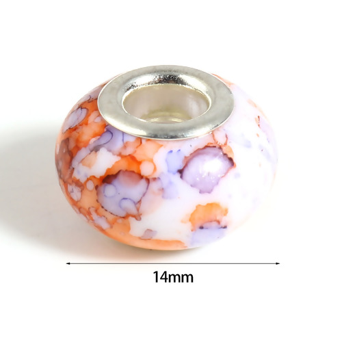 Picture of Zinc Based Alloy & Resin European Style Large Hole Charm Beads Silver Tone At Random Color Round 14mm Dia., Hole: Approx 5mm, 20 PCs