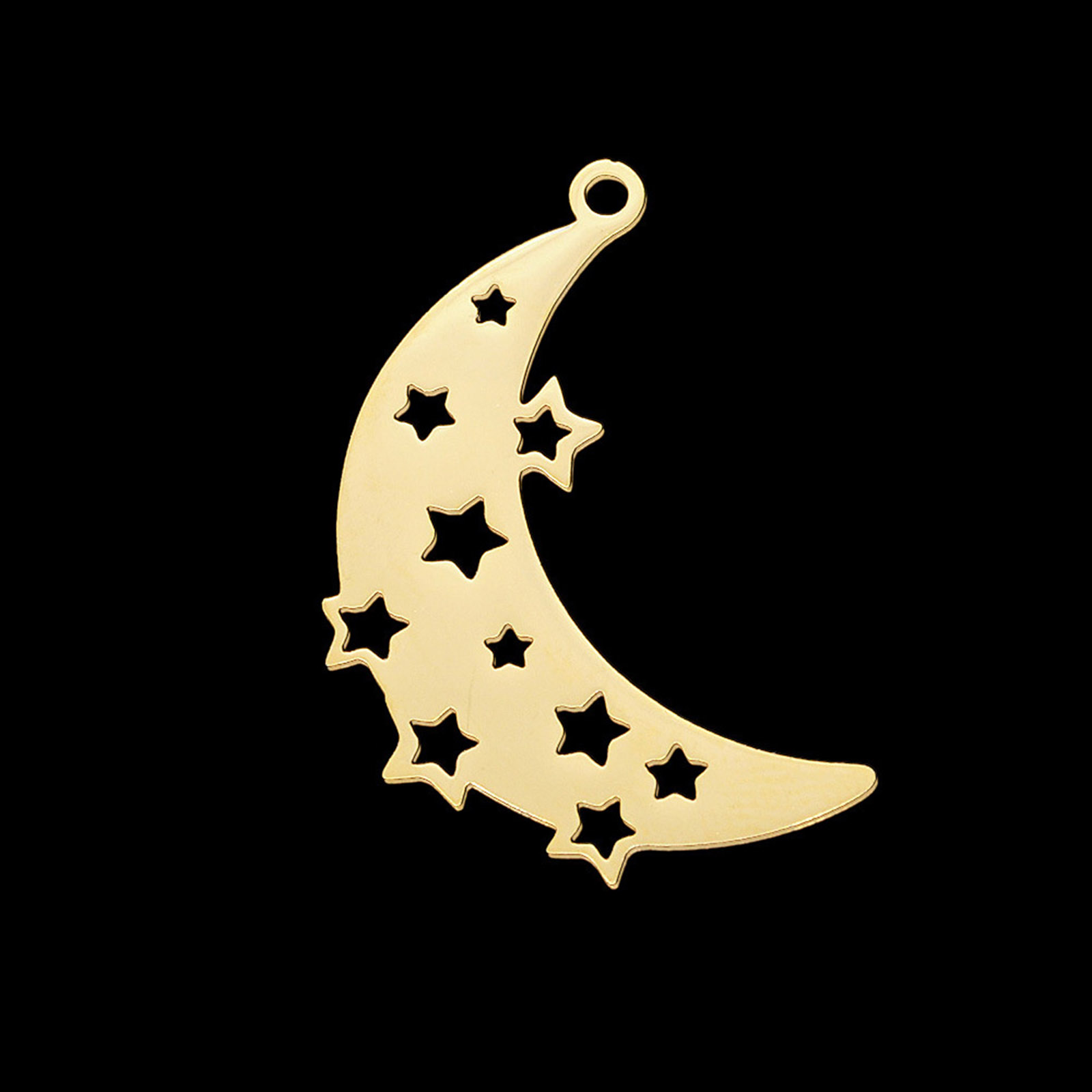 Picture of Stainless Steel Galaxy Charms Half Moon Gold Plated Star 27mm x 17mm, 1 Piece