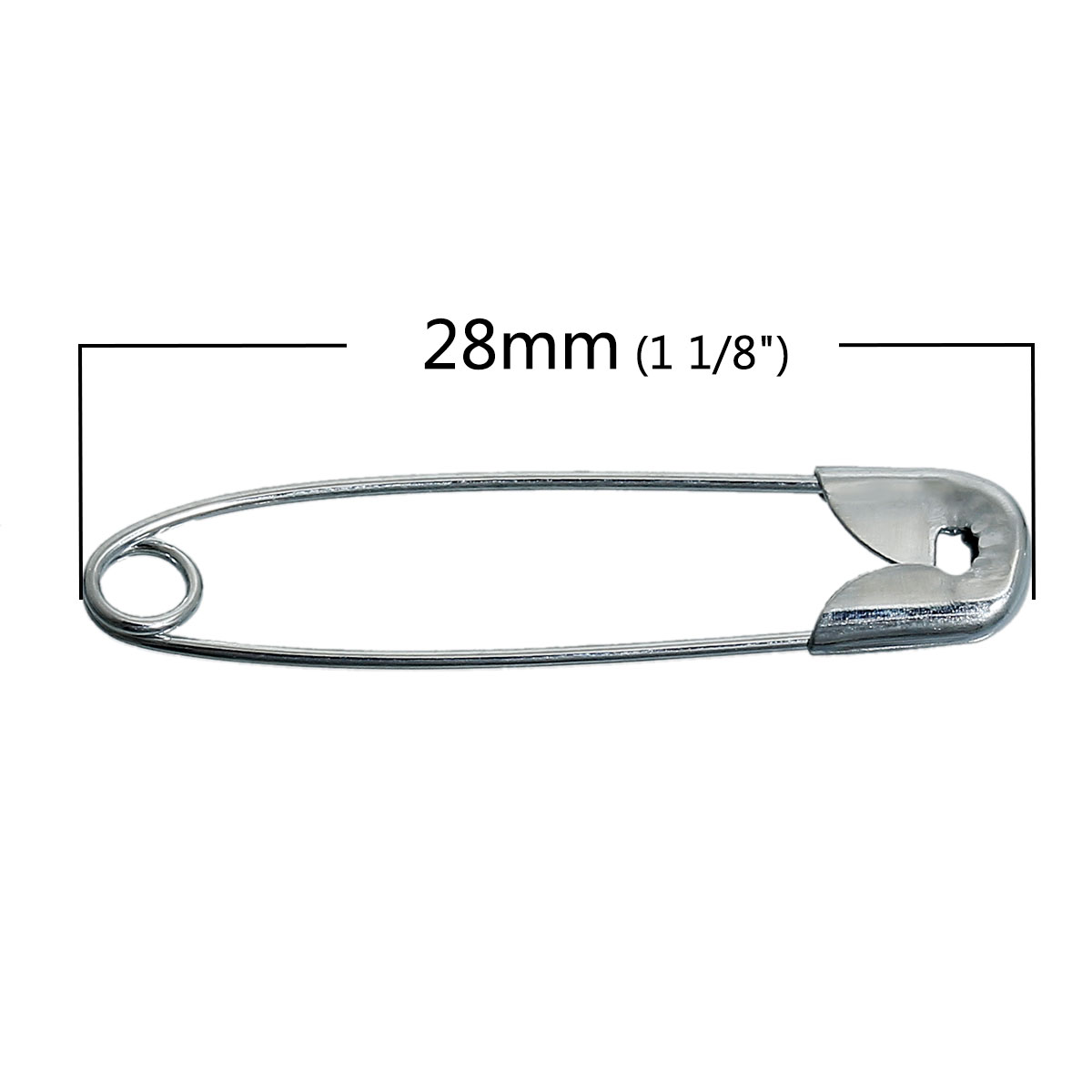 Picture of Iron Based Alloy Safety Pins Findings Silver Tone 28mm x6mm(1 1/8" x 2/8") - 27mm x6mm(1 1/8" x 2/8"), 200 PCs