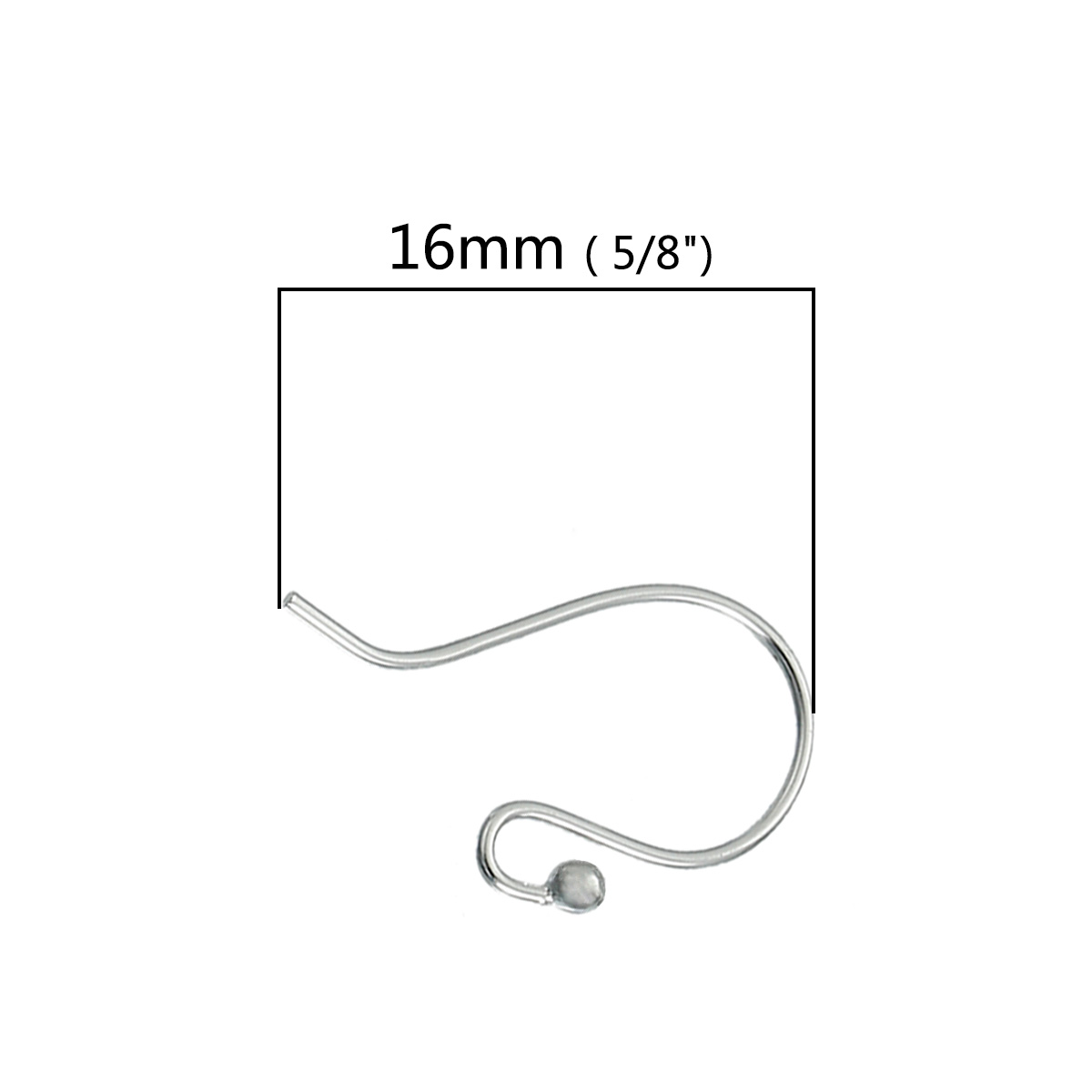Picture of Sterling Silver Ear Wire Hooks Earring Findings Silver 16mm( 5/8") x 8mm( 3/8"), 1 Pair