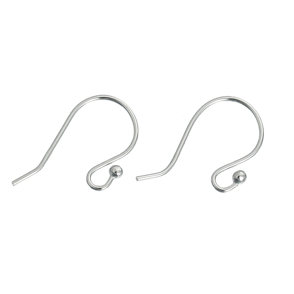 Picture of 0.6mm Sterling Silver Ear Wire Hooks Earring Findings Platinum Plated 14mm x8mm( 4/8" x 3/8") - 13mm x8mm( 4/8" x 3/8"), Post/ Wire Size: (22 gauge), 1 Pair