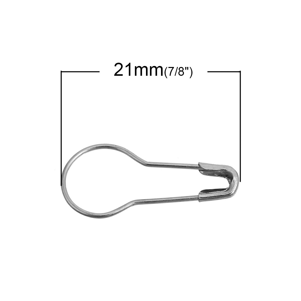 Picture of Iron Based Alloy Safety Pins Brooches Findings Silver Tone 21mm( 7/8") x 9mm( 3/8"), 200 PCs