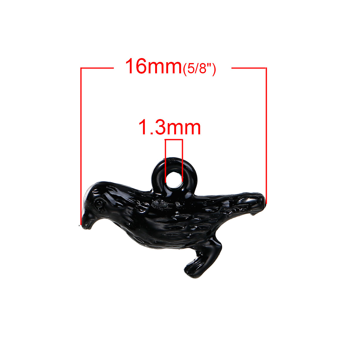 Picture of Zinc Based Alloy Halloween 3D Charms Crow Bird Black Enamel 16mm( 5/8") x 10mm( 3/8"), 10 PCs