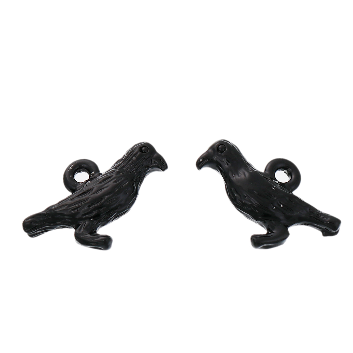Picture of Zinc Based Alloy Halloween 3D Charms Crow Bird Black Enamel 16mm( 5/8") x 10mm( 3/8"), 10 PCs