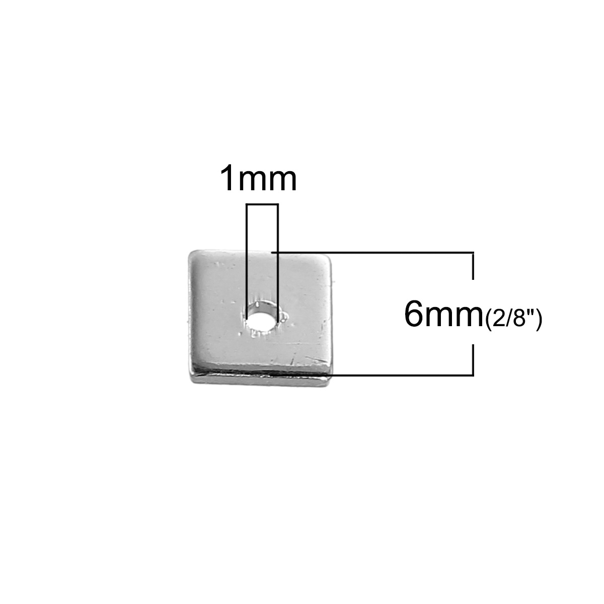 Picture of Copper Spacer Beads Square Silver Tone About 6mm x 6mm, 10 PCs