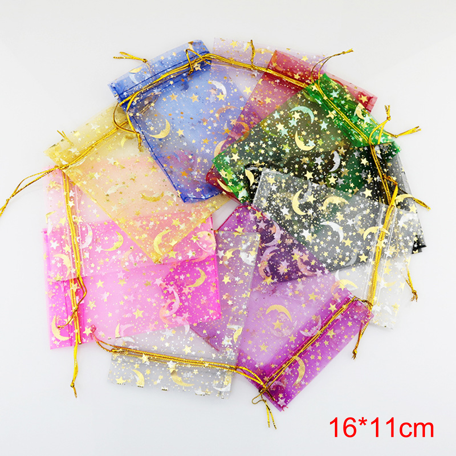 Picture of Wedding Gift Organza Galaxy Drawstring Bags Half Moon At Random Color Star 16cm x11cm(6 2/8" x4 3/8"), 20 PCs