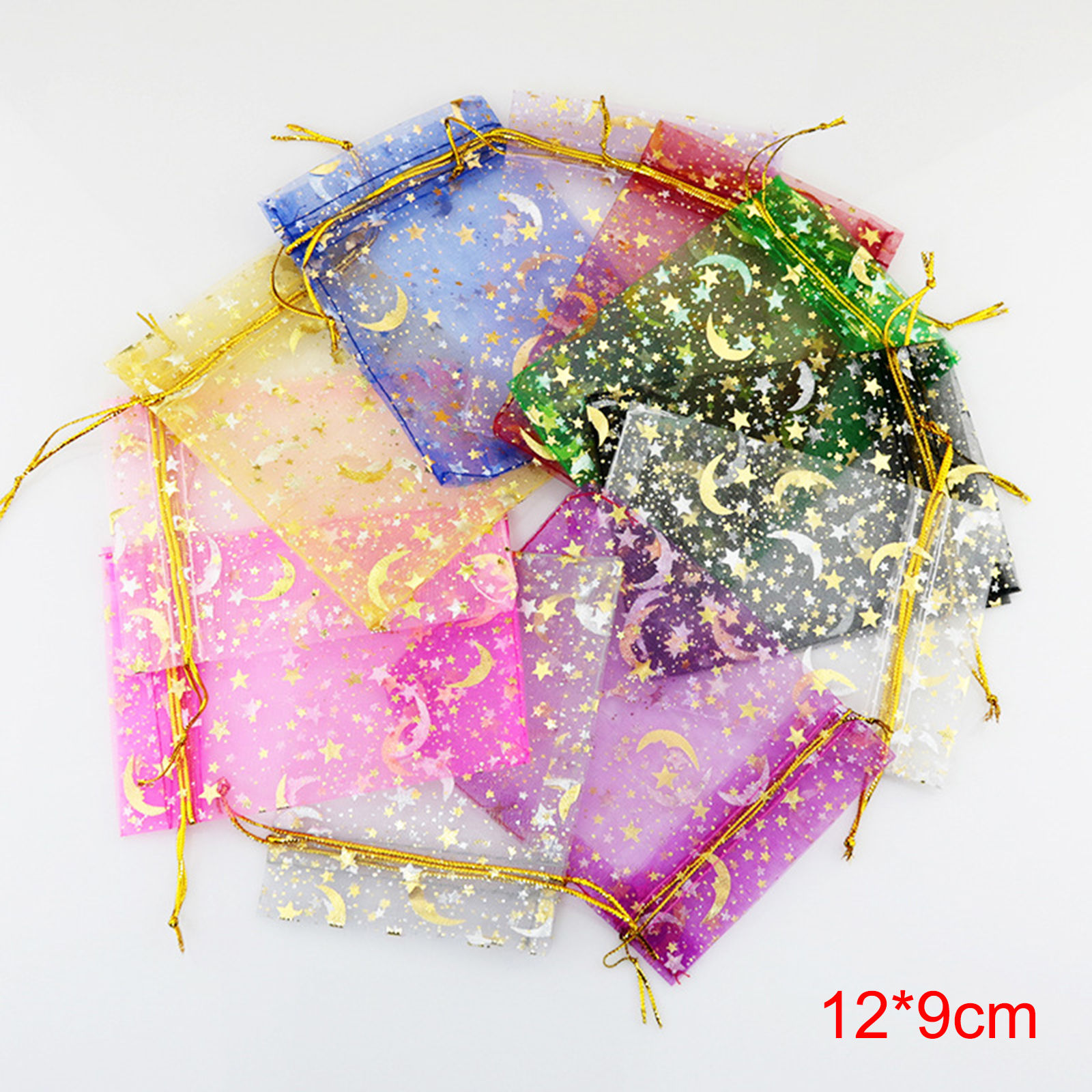 Picture of Wedding Gift Organza Galaxy Drawstring Bags Half Moon At Random Color Star 12cm x9cm(4 6/8" x3 4/8"), 20 PCs