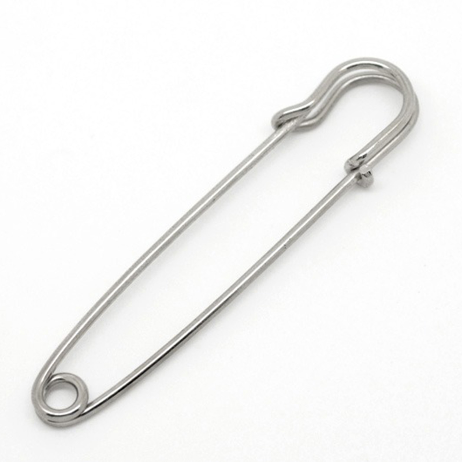Picture of Iron Based Alloy Safety Pin Brooches Findings Silver Tone 7.4cm x 1.4cm, 1 Piece