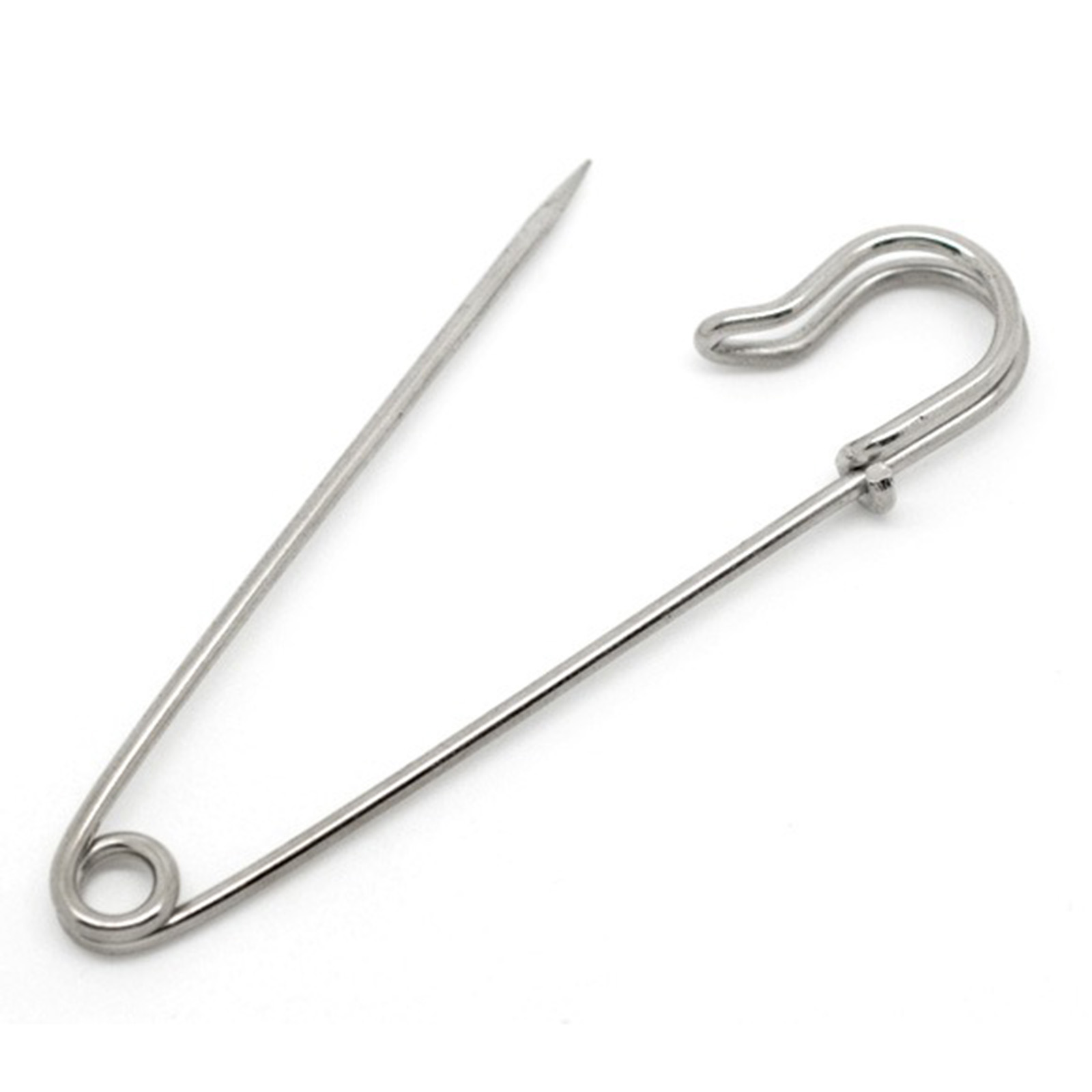 Picture of Iron Based Alloy Safety Pin Brooches Findings Silver Tone 7.4cm x 1.4cm, 1 Piece