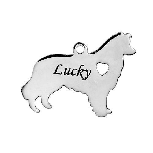 Picture of 1 Piece 304 Stainless Steel Pet Silhouette Blank Stamping Tags Pendants Alaskan Malamute Animal Heart Silver Tone Double-sided Polishing 30mm x 23mm