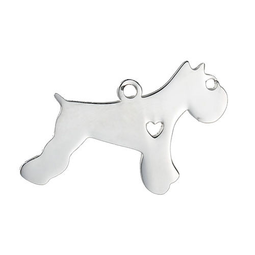 Picture of 304 Stainless Steel Pet Silhouette Pendants Schnauzer Animal Heart Silver Tone Blank Stamping Tags One Side 31mm x 21mm, 1 Piece