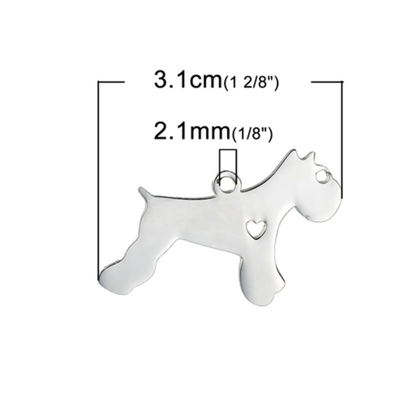 Picture of 304 Stainless Steel Pet Silhouette Blank Stamping Tags Pendants Schnauzer Animal Heart Silver Tone One-sided Polishing 31mm x 21mm, 1 Piece