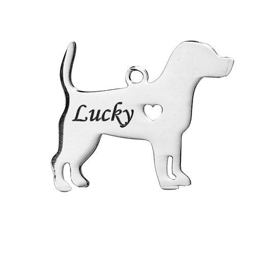 Picture of 304 Stainless Steel Pet Silhouette Pendants Beagle Animal Heart Silver Tone Blank Stamping Tags One Side 30mm x 24mm, 1 Piece