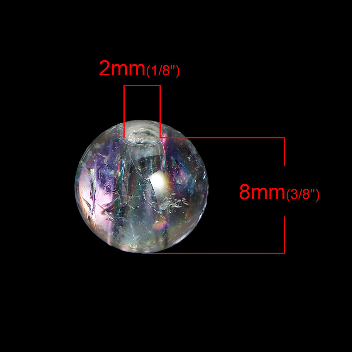 Picture of Acrylic Bubblegum Beads Ball Clear AB Color Crackle About 8mm Dia, Hole: Approx 2mm, 200 PCs