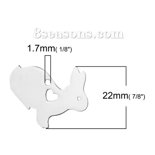 Picture of 304 Stainless Steel Pet Silhouette Charms Rabbit Animal Heart Silver Tone Blank Stamping Tags One Side 22mm x 20mm, 1 Piece