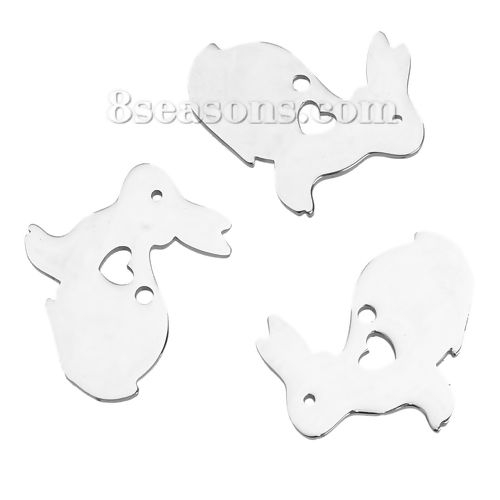 Picture of 1 Piece 304 Stainless Steel Pet Silhouette Blank Stamping Tags Charms Rabbit Animal Heart Silver Tone Double-sided Polishing 22mm x 20mm