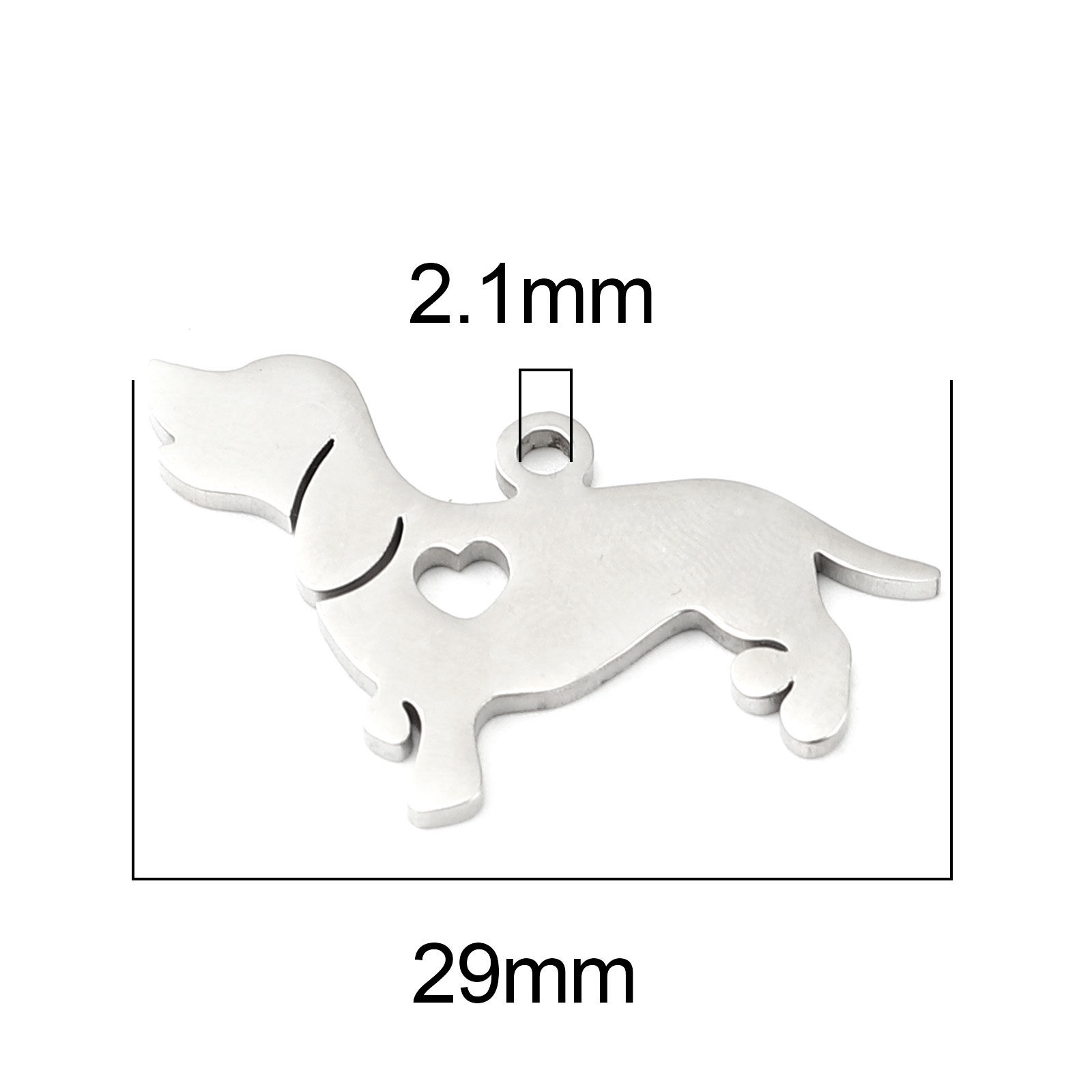 Picture of 1 Piece 304 Stainless Steel Pet Silhouette Blank Stamping Tags Charms Dog Animal Heart Silver Tone Double-sided Polishing 29mm x 23mm