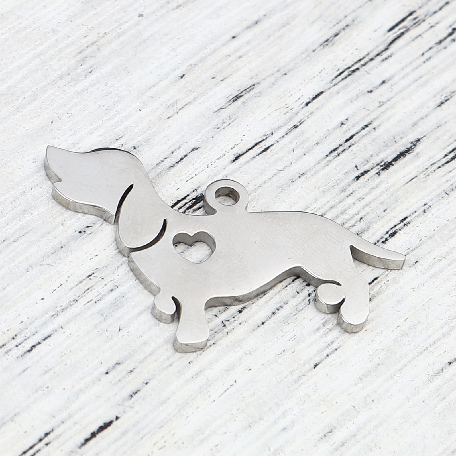 Picture of 1 Piece 304 Stainless Steel Pet Silhouette Blank Stamping Tags Charms Dog Animal Heart Silver Tone Double-sided Polishing 29mm x 23mm