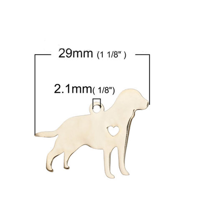 Picture of 304 Stainless Steel Pet Silhouette Charms Labrador Retriever Dog Heart Gold Plated Blank Stamping Tags One Side 29mm x 24mm, 1 Piece