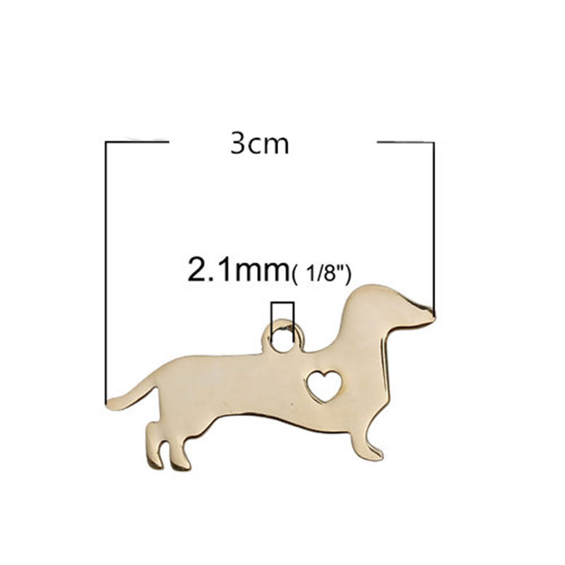 Picture of 304 Stainless Steel Pet Silhouette Charms Labrador Retriever Dog Heart Gold Plated Blank Stamping Tags One Side 29mm x 24mm, 1 Piece