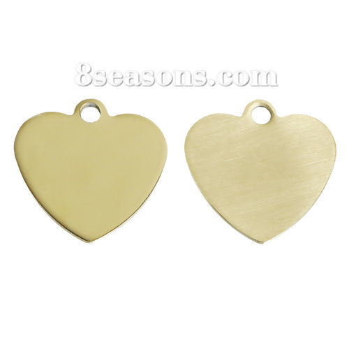Picture of Stainless Steel Blank Stamping Tags Charms Heart Gold Plated Roller Burnishing 20mm x 20mm, 3 PCs