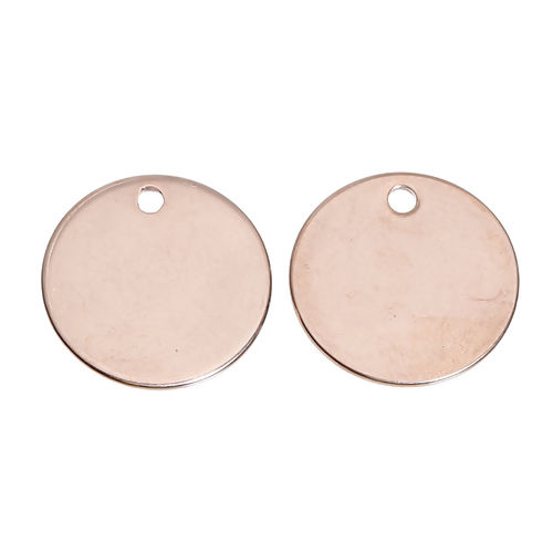 Picture of Stainless Steel Blank Stamping Tags Charms Round Rose Gold One-sided Polishing 15mm Dia., 3 PCs