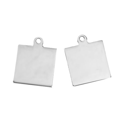 Picture of Stainless Steel Charms Square Silver Tone Blank Stamping Tags One Side 25mm x 20mm, 2 PCs