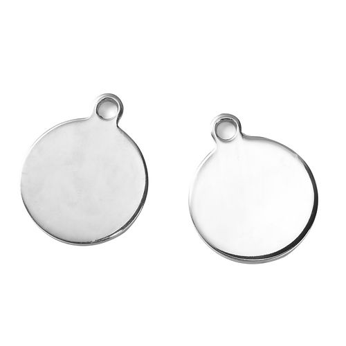 Picture of Stainless Steel Blank Stamping Tags Charms Round Silver Tone One-sided Polishing 24mm x 20mm, 2 PCs