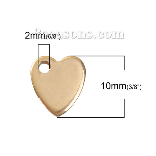 Picture of Stainless Steel Blank Stamping Tags Charms Heart Gold Plated Roller Burnishing 10mm x 9mm, 5 PCs