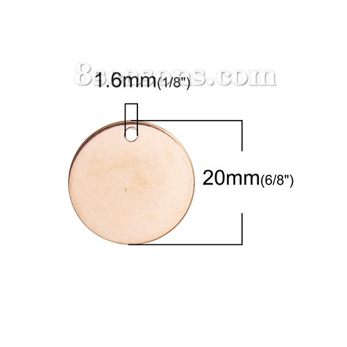 ステンレス鋼 チャーム 円形 ローズゴールド スタンピング用ブランク タグ 20mm 直径、 3 個 の画像