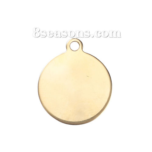 Picture of Stainless Steel Blank Stamping Tags Charms Round Gold Plated One-sided Polishing 23mm x 20mm, 3 PCs